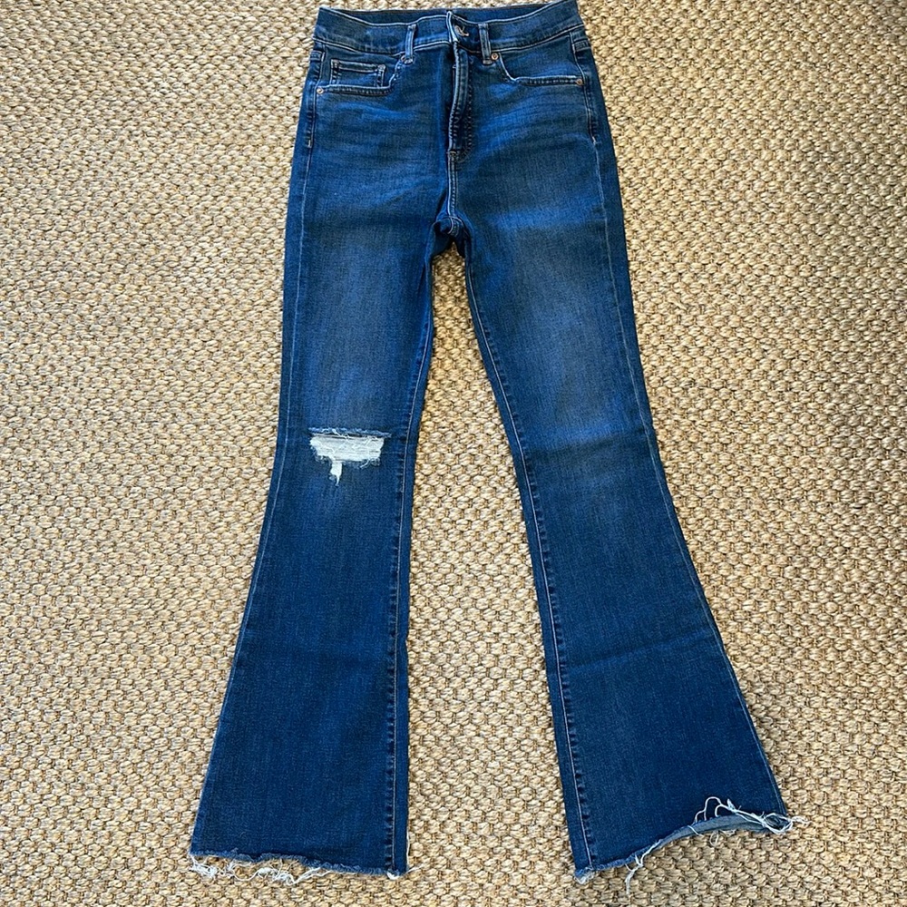 Express Flare High Rise Distressed Hem Jean 8 Long